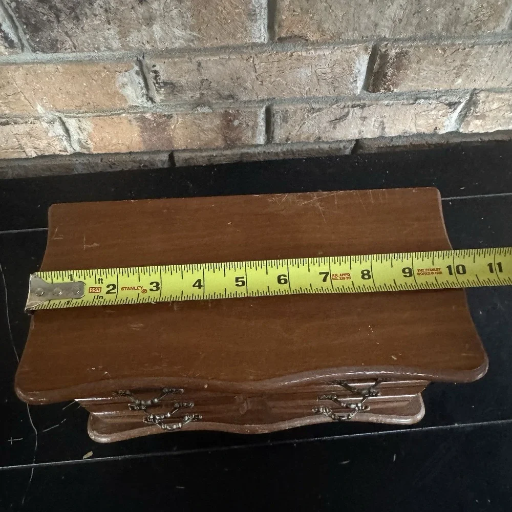Vintage Wooden Lined Jewelry Box / Chest Drawers Cottagecore Mid Century Style